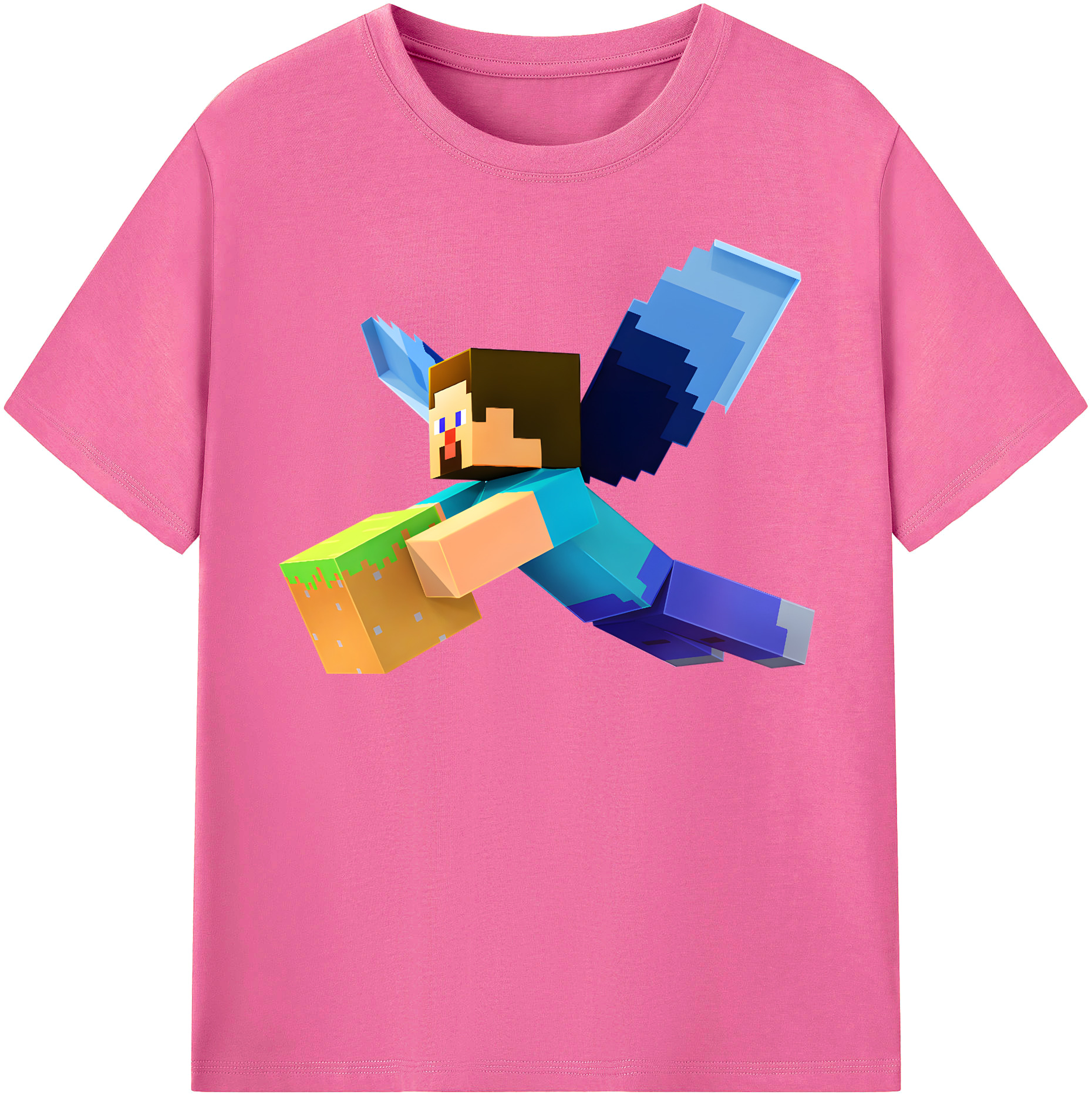 （画像用） マインクラフト ブロックの世界 Minecraft MC Block world レディースカジュアルプリントTシャツ（綿100％）
